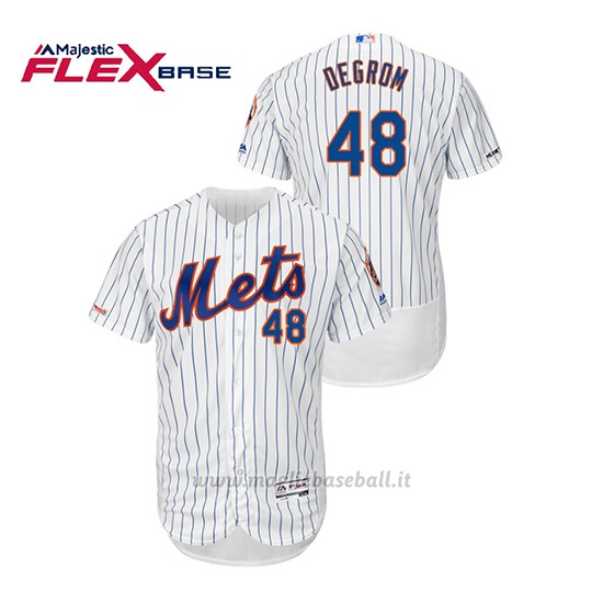Maglia Baseball Uomo New York Mets Jacob Degrom 150th Aniversario Patch Autentico Flex Base Bianco